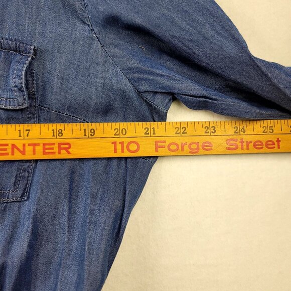 Laurie Felt XS Denim Shirt Dress Snap-button Closure Belted Pockets - Picture 8 of 11
